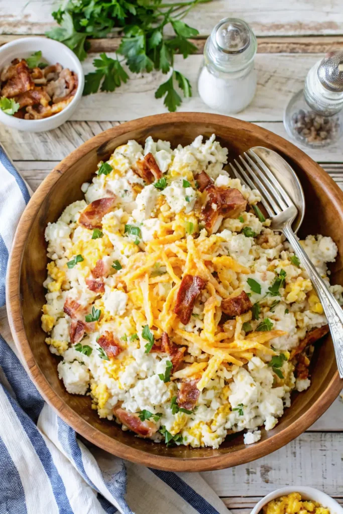 of old fashioned cornbread salad with tomatoes, bell peppers, and bacon