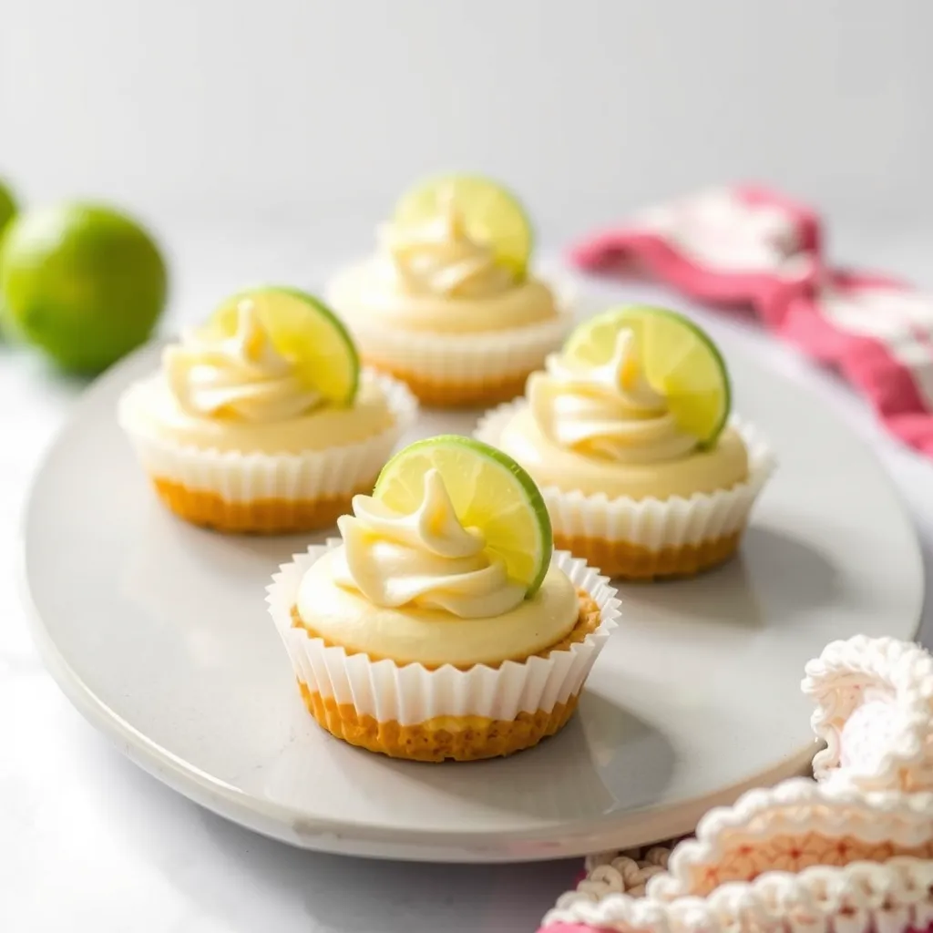 Mini key lime pies with graham cracker crust and whipped cream topping