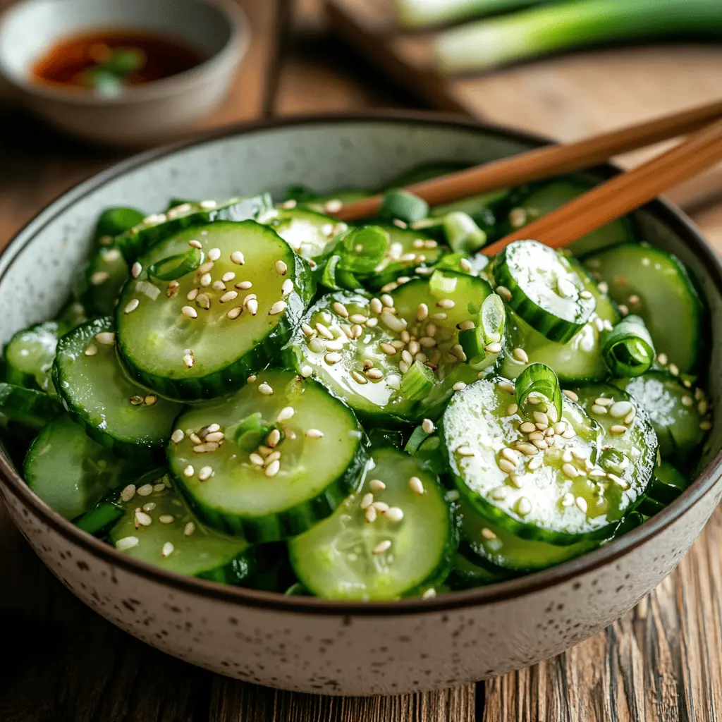 Vibrant spicy cucumber salad in a bowl