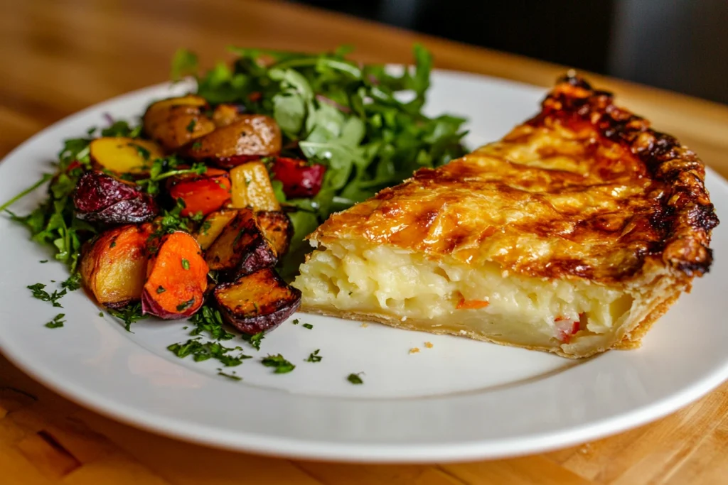 Passover potato pie served with salad