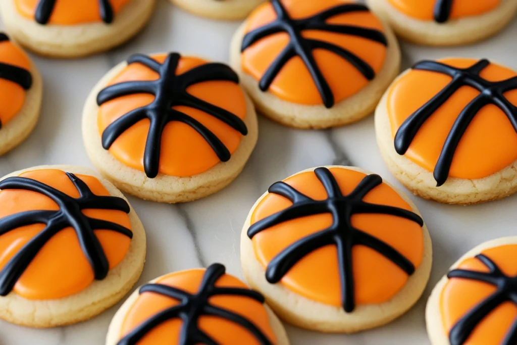 Basketball cookies decorated with icing