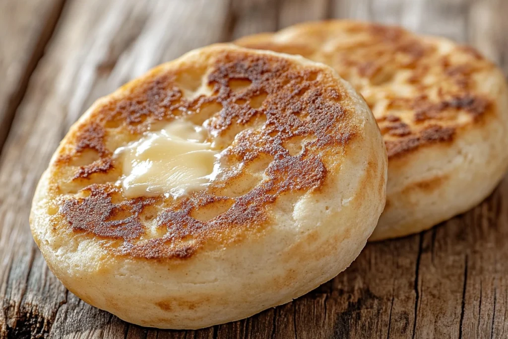 Freshly toasted gluten-free English muffins with butter